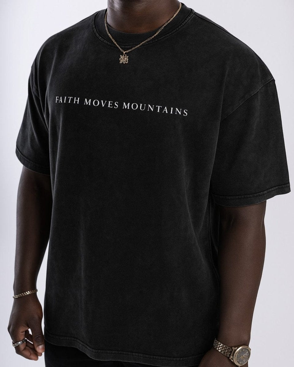 Black / S Faith Moves Mountains | Acid Wash Oversized T-Shirt