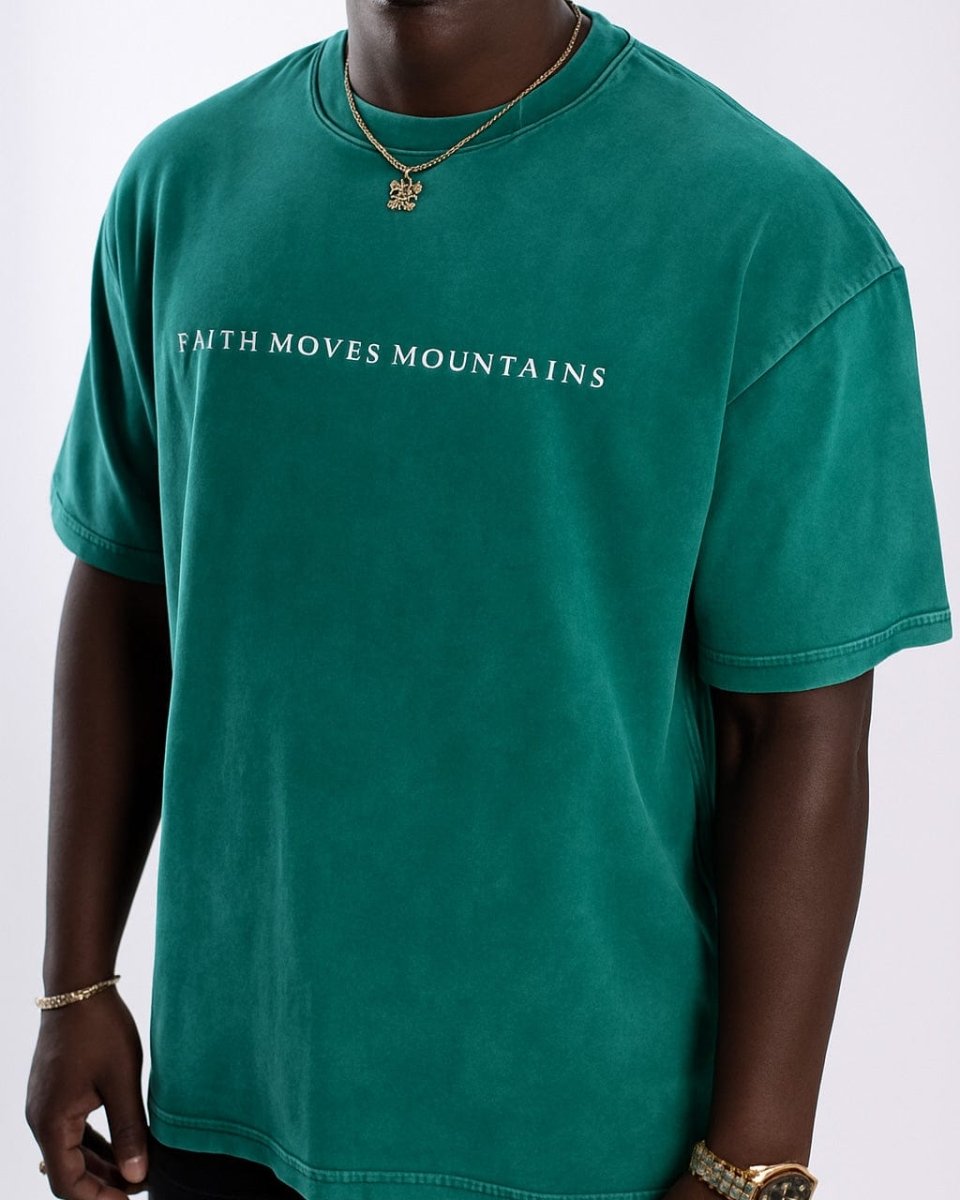 Green / S Faith Moves Mountains | Acid Wash Oversized T-Shirt