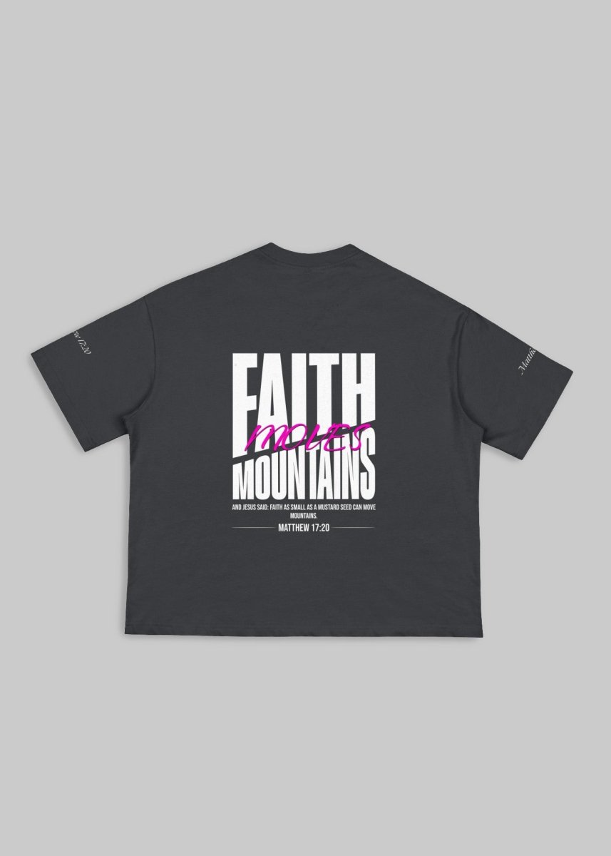 Faith Moves Mountains | Black Boxy Graphic Tee – Matthew 17:20 - TOPARADI