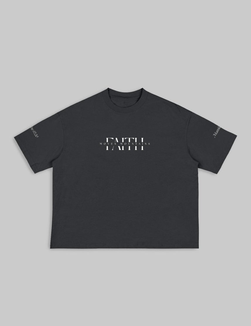 Faith Moves Mountains | Black Boxy Graphic Tee – Matthew 17:20 - TOPARADI