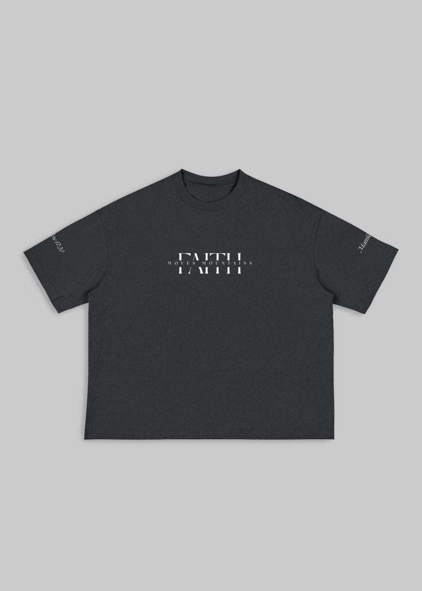 Faith Moves Mountains | Black Boxy Graphic Tee – Matthew 17:20 - TOPARADI