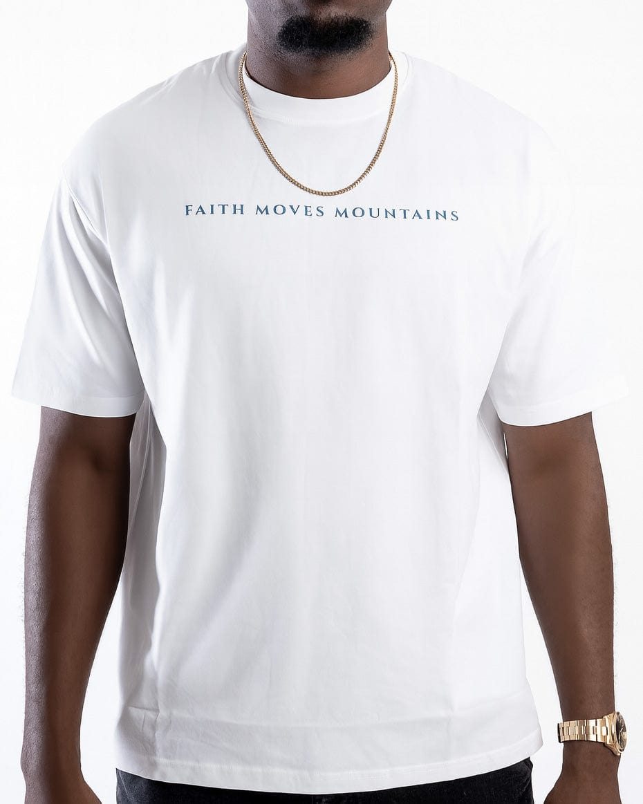 White / S Faith Moves Mountains | Oversized Drop-Shoulder Tee