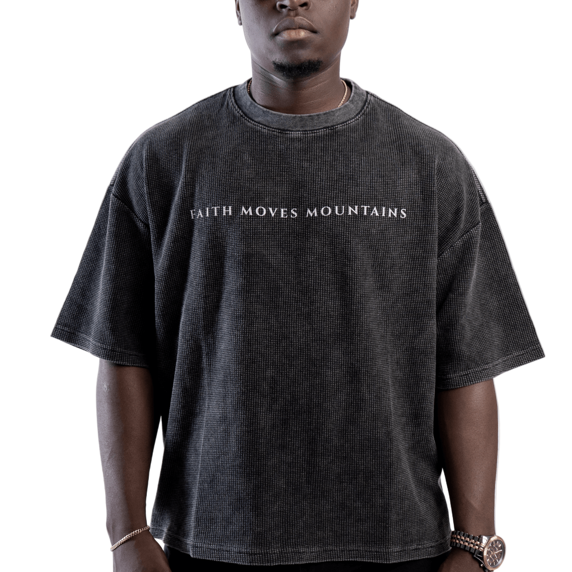  S Faith Moves Mountains | Waffle-Texture Boxy T-Shirt