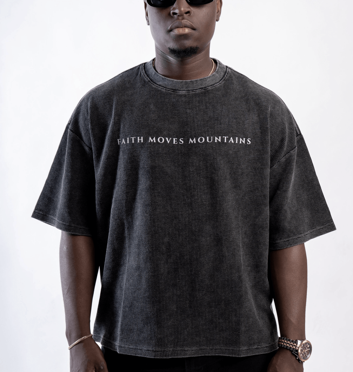  S Faith Moves Mountains | Waffle-Texture Boxy T-Shirt