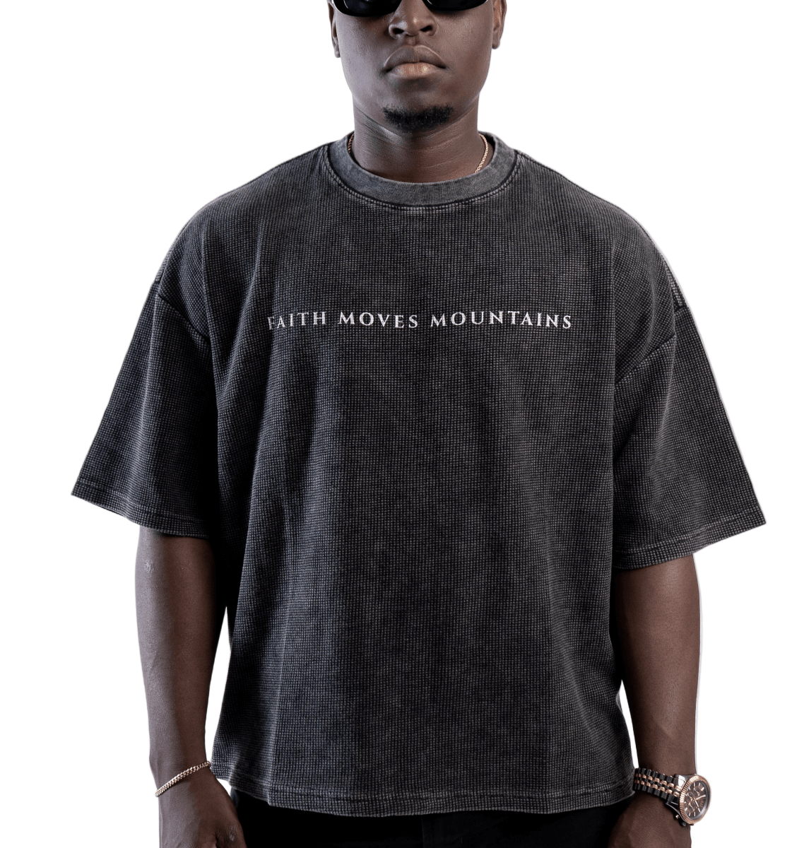  S Faith Moves Mountains | Waffle-Texture Boxy T-Shirt