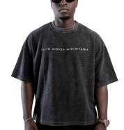 Black / S Faith Moves Mountains | Waffle-Texture Boxy T-Shirt