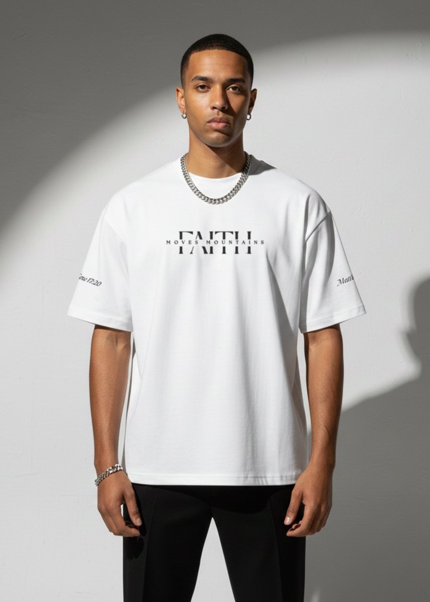 White / XS Faith Moves Mountains | White Boxy Graphic Tee – Matthew 17:20