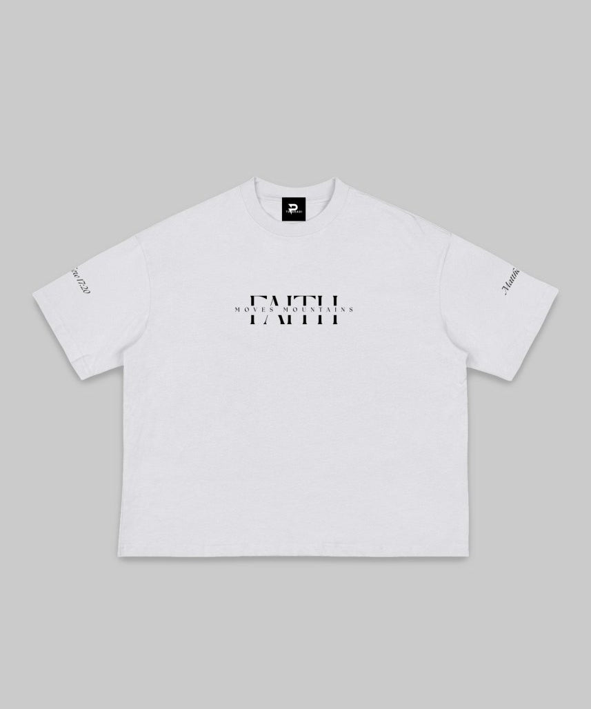 Faith Moves Mountains | White Boxy Graphic Tee – Matthew 17:20 - TOPARADI