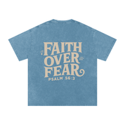 Faith Over Fear | Acid Wash Oversize T-Shirt – Beige Design