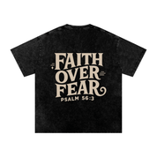 Faith Over Fear | Acid Wash Oversize T-Shirt – Beige Design