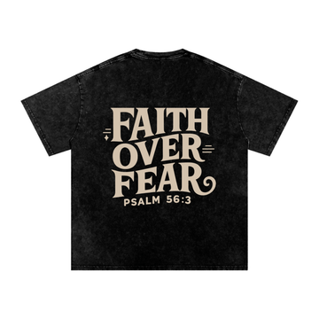 Faith Over Fear | Acid Wash Oversize T-Shirt – Beige Design