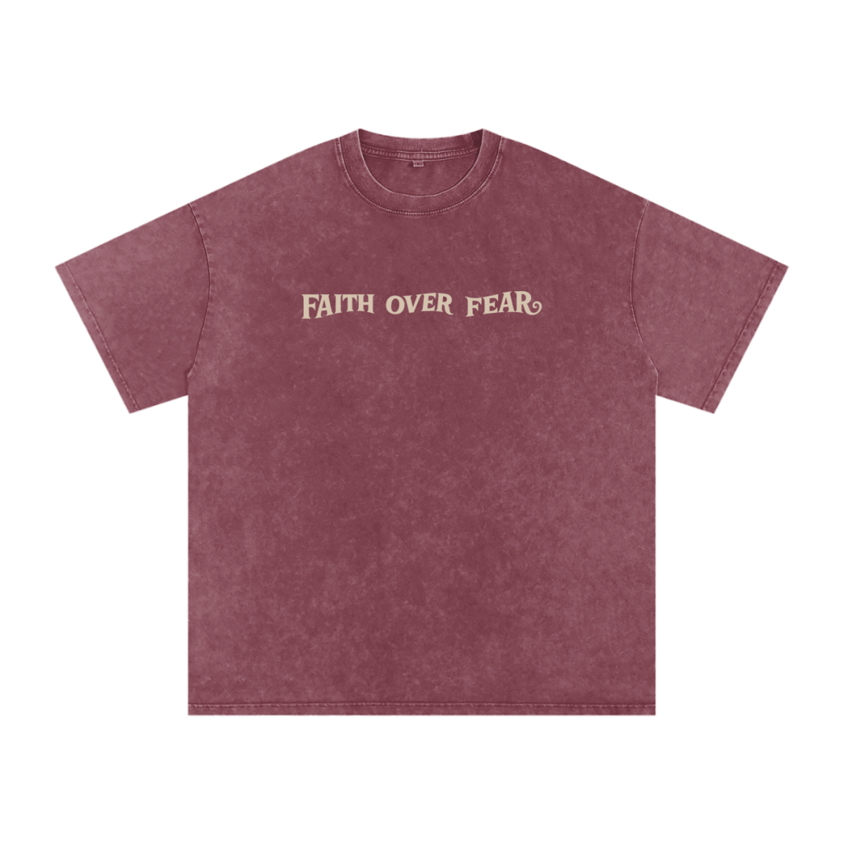  S Faith Over Fear | Acid Wash Oversize T-Shirt – Beige Design