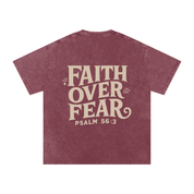 Faith Over Fear | Acid Wash Oversize T-Shirt – Beige Design