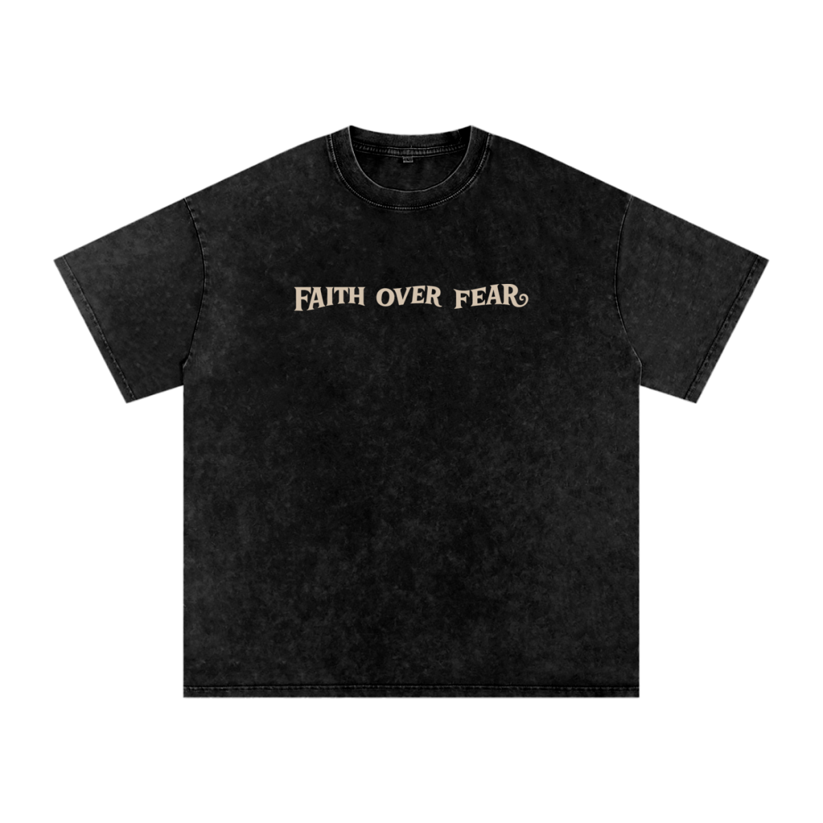  S Faith Over Fear | Acid Wash Oversize T-Shirt – Beige Design