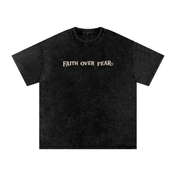 Black / S Faith Over Fear | Acid Wash Oversize T-Shirt – Beige Design