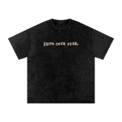 Black / S Faith Over Fear | Acid Wash Oversize T-Shirt – Beige Design