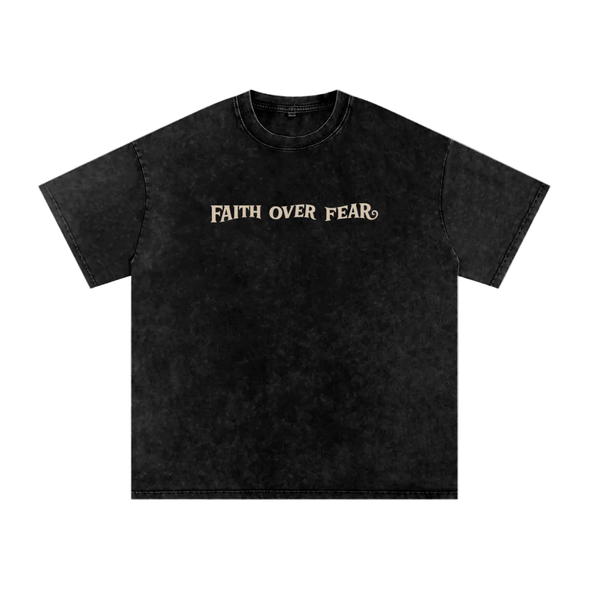  S Faith Over Fear | Acid Wash Oversize T-Shirt – Beige Design