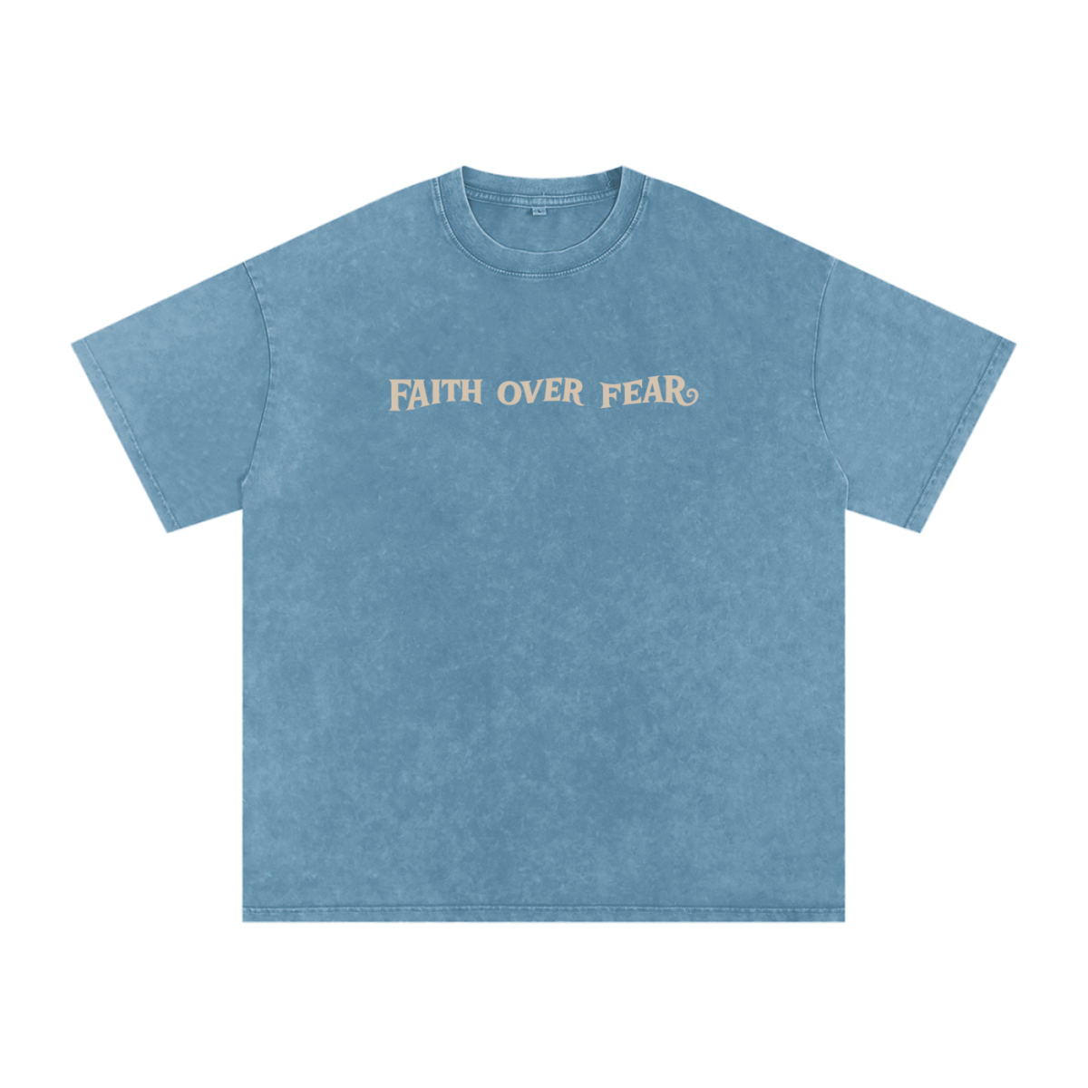  S Faith Over Fear | Acid Wash Oversize T-Shirt – Beige Design