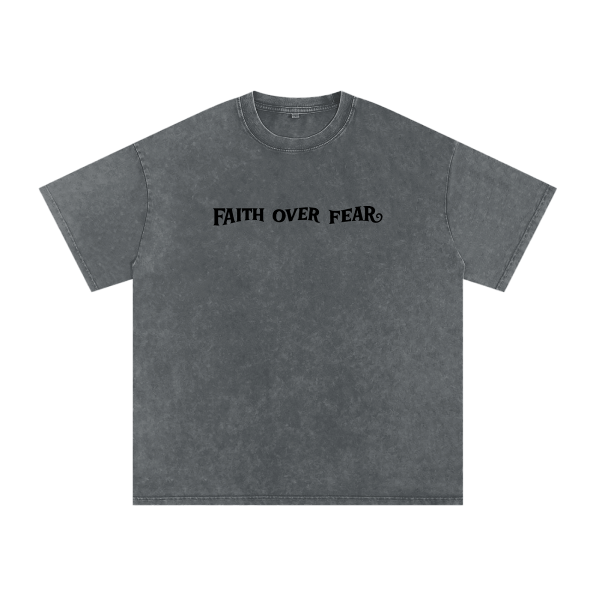  S Faith Over Fear | Acid Wash Oversize T-Shirt – Black Design