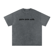 Black Gray / S Faith Over Fear | Acid Wash Oversize T-Shirt – Black Design