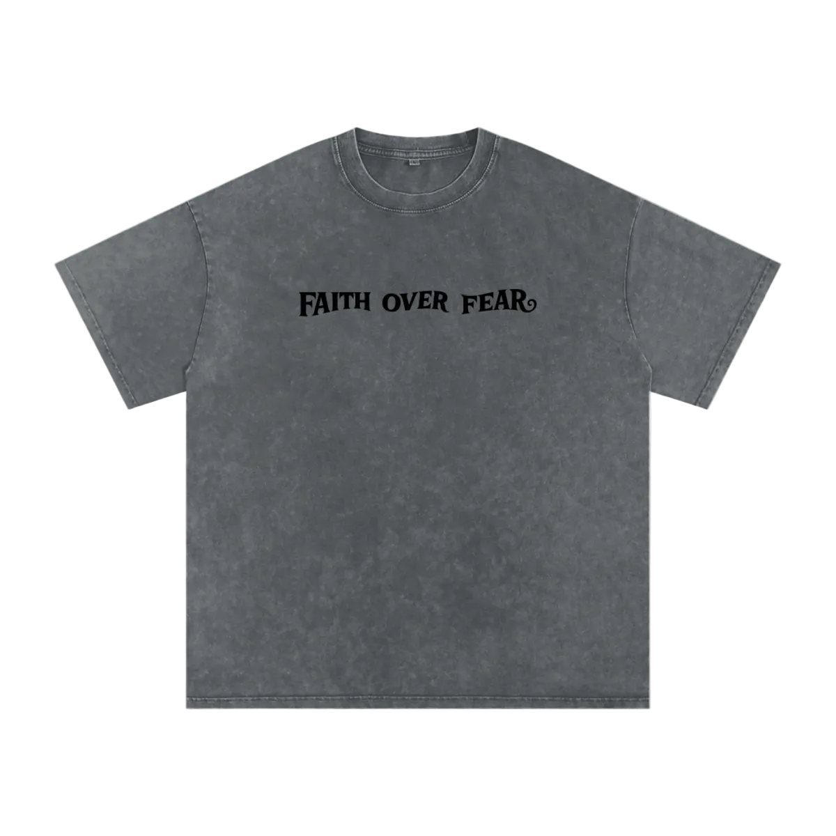  S Faith Over Fear | Acid Wash Oversize T-Shirt – Black Design