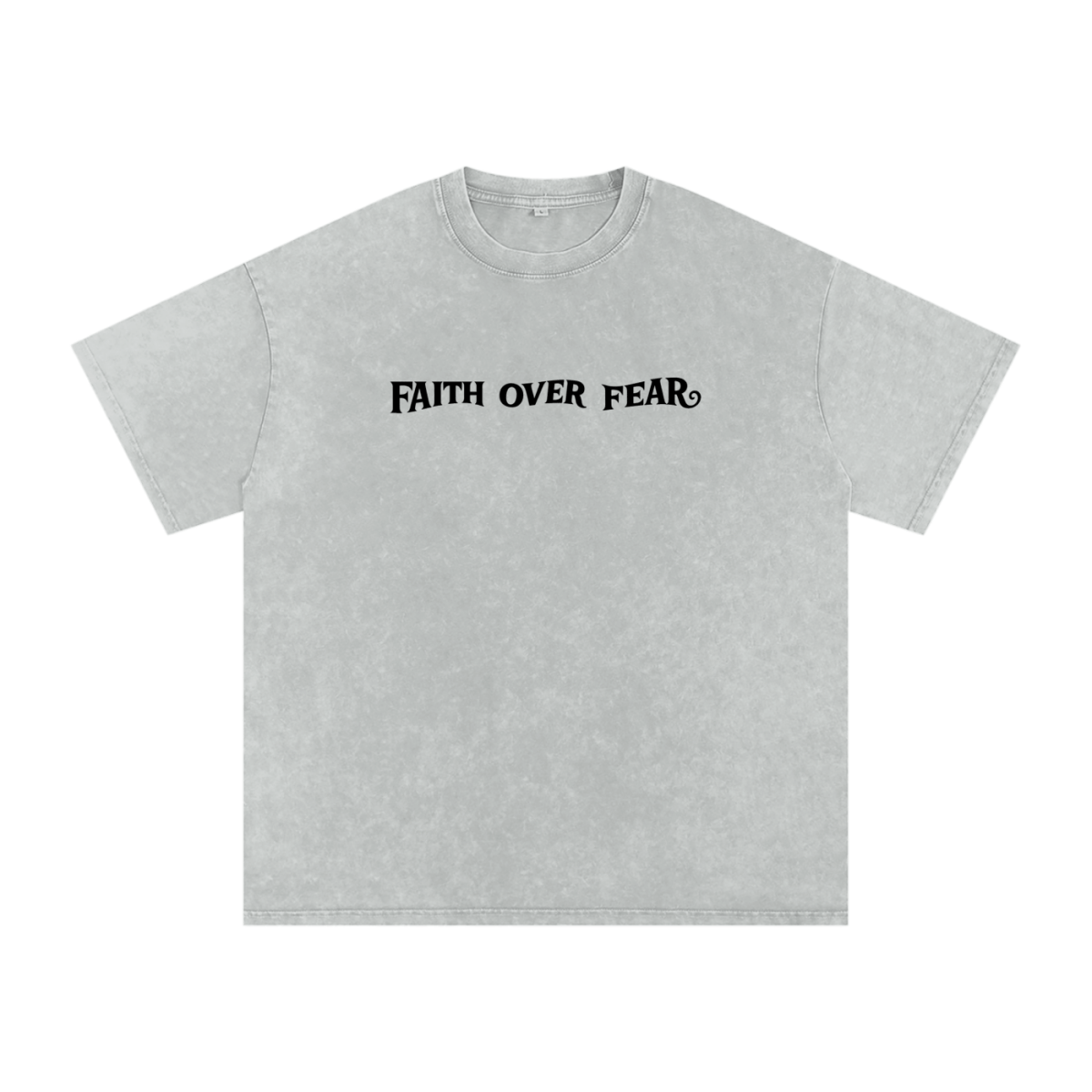  S Faith Over Fear | Acid Wash Oversize T-Shirt – Black Design
