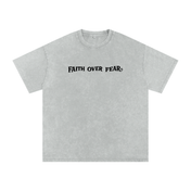 Light Gray / S Faith Over Fear | Acid Wash Oversize T-Shirt – Black Design