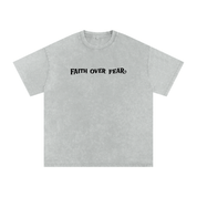 Light Gray / S Faith Over Fear | Acid Wash Oversize T-Shirt – Black Design