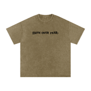 Beige / S Faith Over Fear | Acid Wash Oversize T-Shirt – Black Design