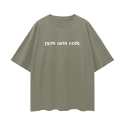 Gray Green / S Faith Over Fear | Oversize Deep Drop Shoulder Tee