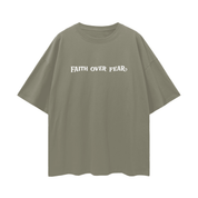 Gray Green / S Faith Over Fear | Oversize Deep Drop Shoulder Tee