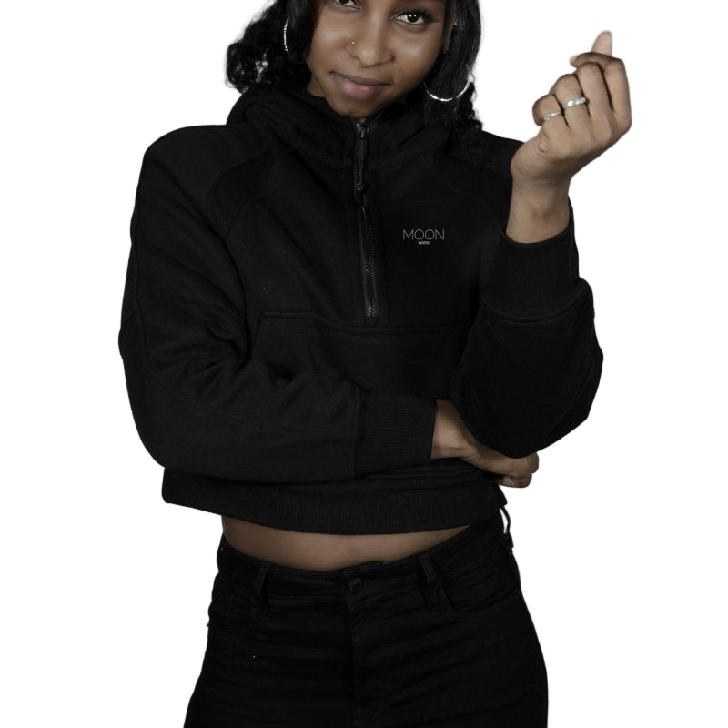  2-4 Moon Oath | Cropped Half-Zip Hoodie