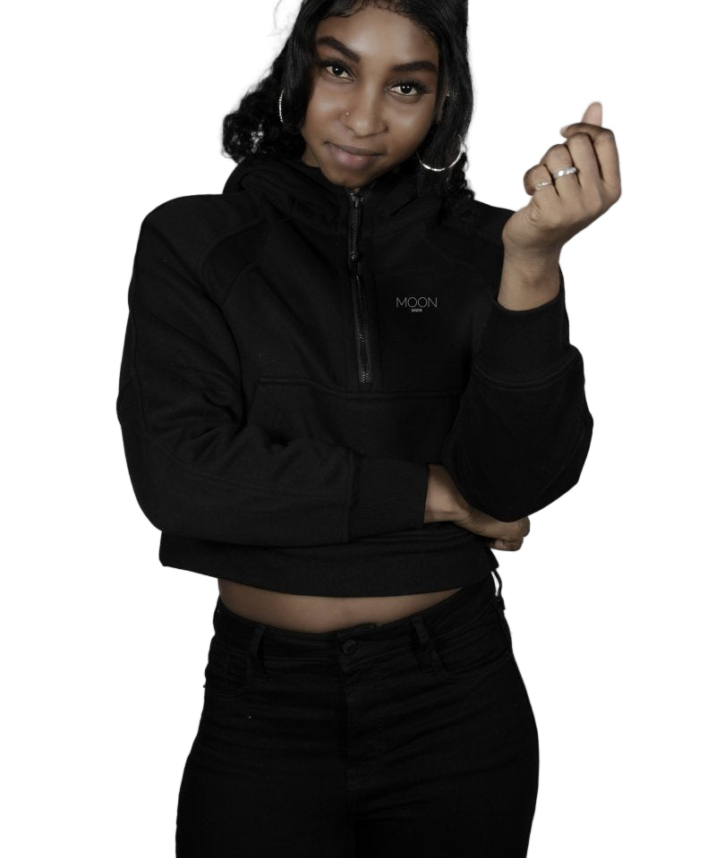 2-4 Moon Oath | Cropped Half-Zip Hoodie