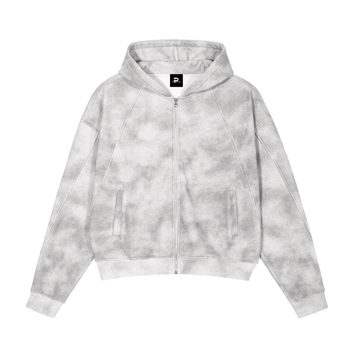Flower gray / S Dirty Washed Zip-Up Fleece Hoodie For Women