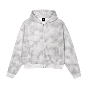 Flower gray / S Dirty Washed Zip-Up Fleece Hoodie For Women