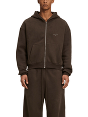Brown / S Moon Oath | Fleece Zip-Up Boxy Hoodie For Men