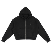 Black / S Fleece Zip-Up Boxy Hoodie For Women