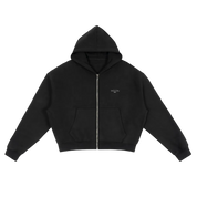 Black / S Fleece Zip-Up Boxy Hoodie For Women