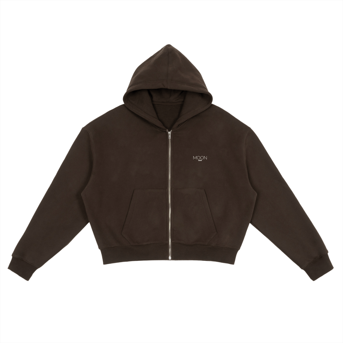 Brown / S Fleece Zip-Up Boxy Hoodie For Women