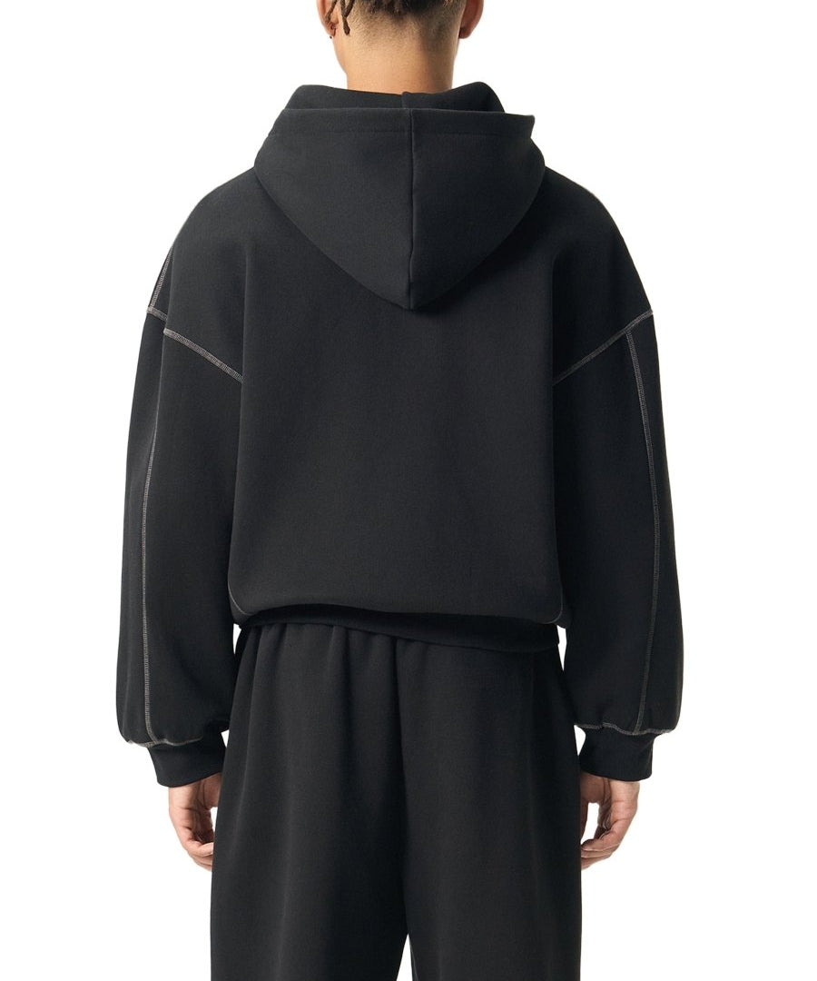 Moon Oath | Men Contrast-Stitched Boxy Fleece Zip Hoodie