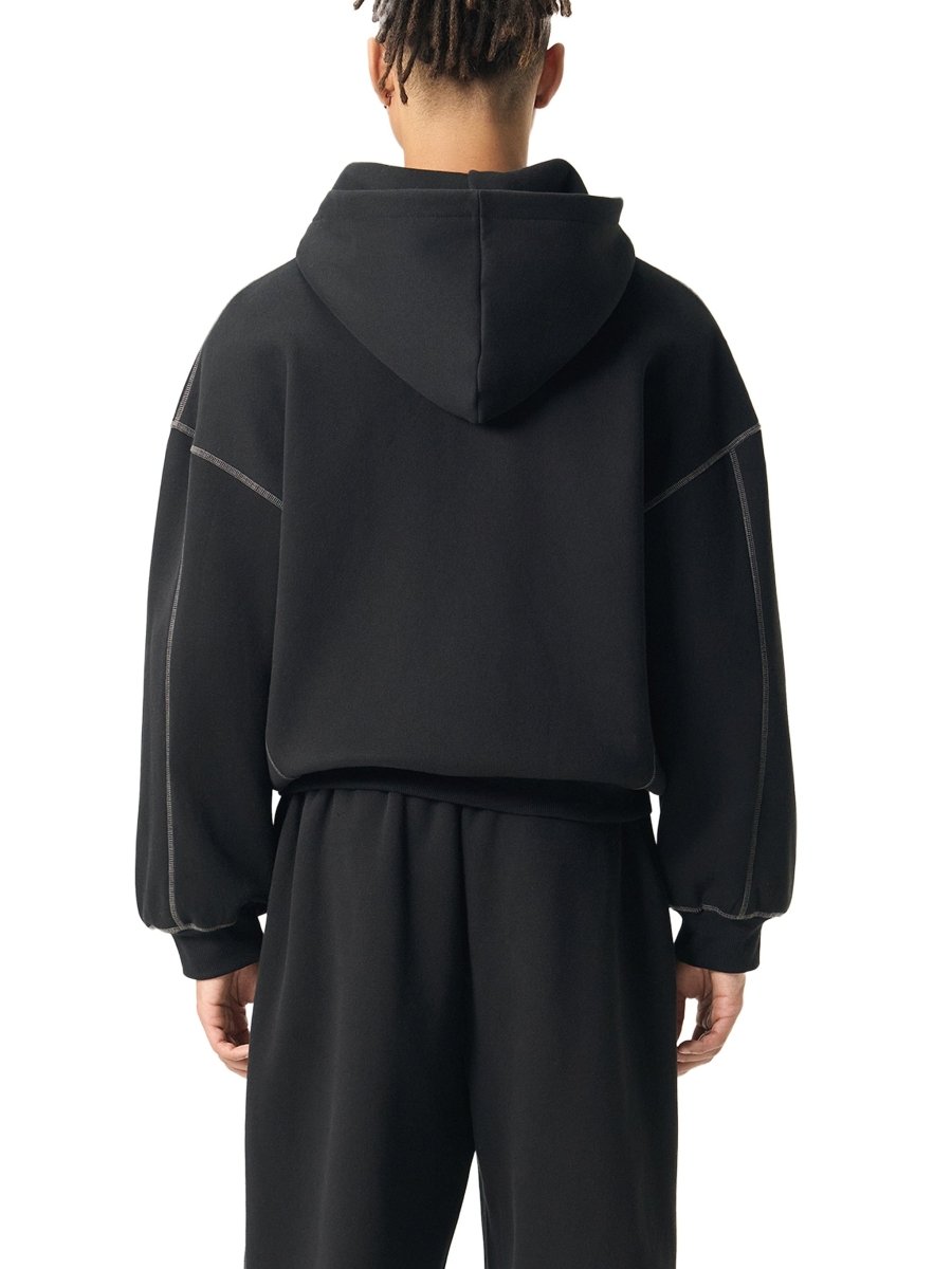 Moon Oath | Men Contrast-Stitched Boxy Fleece Zip Hoodie