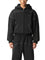 Black / S Moon Oath | Men Contrast-Stitched Boxy Fleece Zip Hoodie