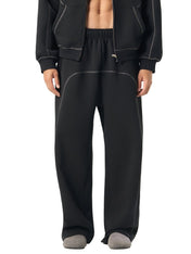 Black / S Moon Oath | Men's Contrast-Stitched Fleece Sweatpants