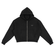 Black / S Fleece Zip-Up Boxy Hoodie For Men