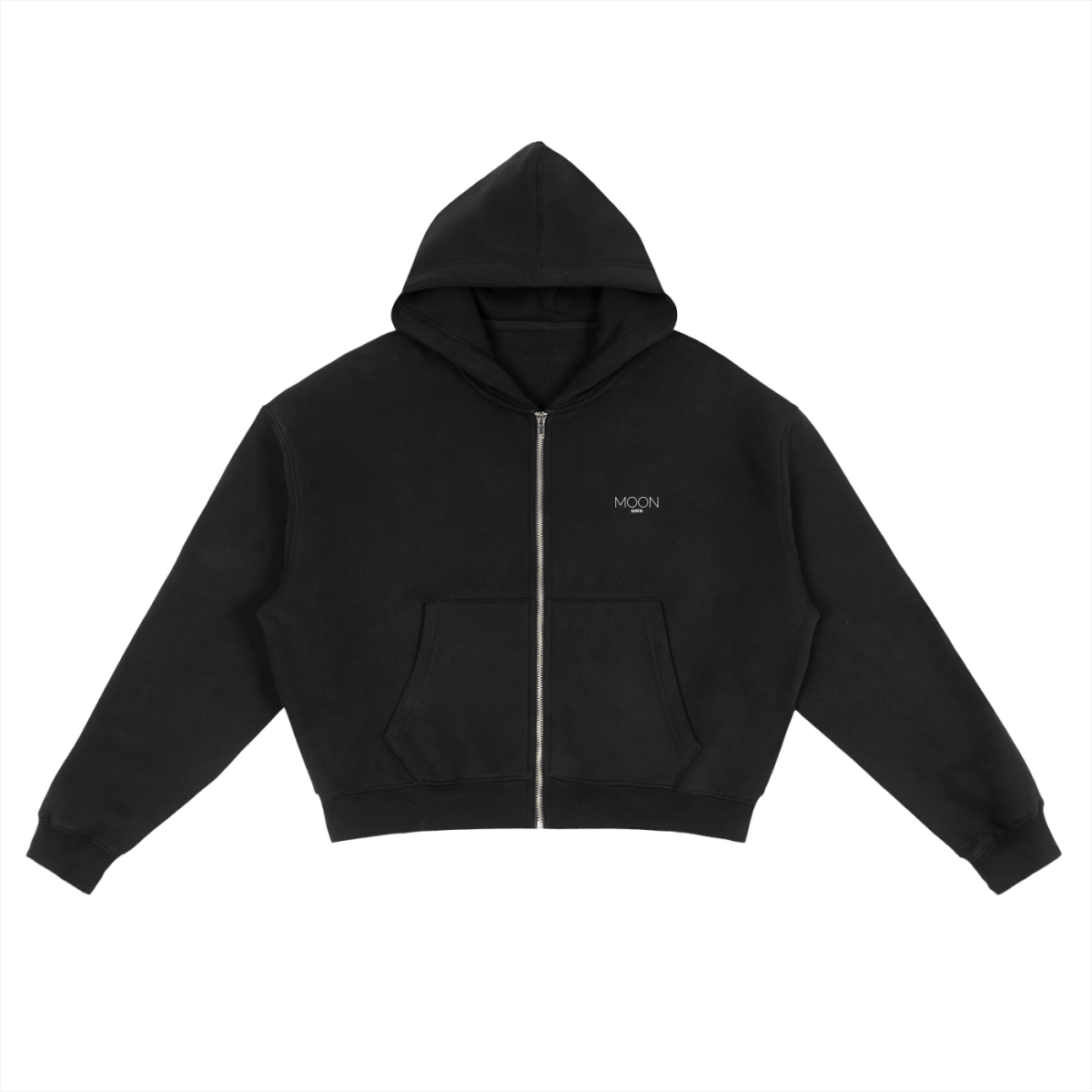 Black / S Fleece Zip-Up Boxy Hoodie For Men