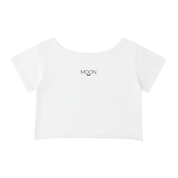 White / S Moon Oath | Off-Shoulder Rolled Hem Cotton T-Shirt