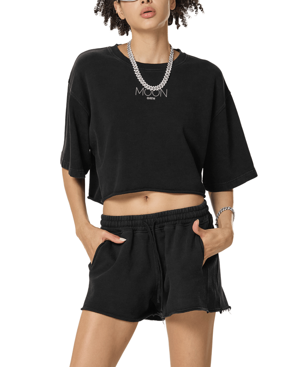 Moon Oath | Snow Washed Raw Edge Crop Top