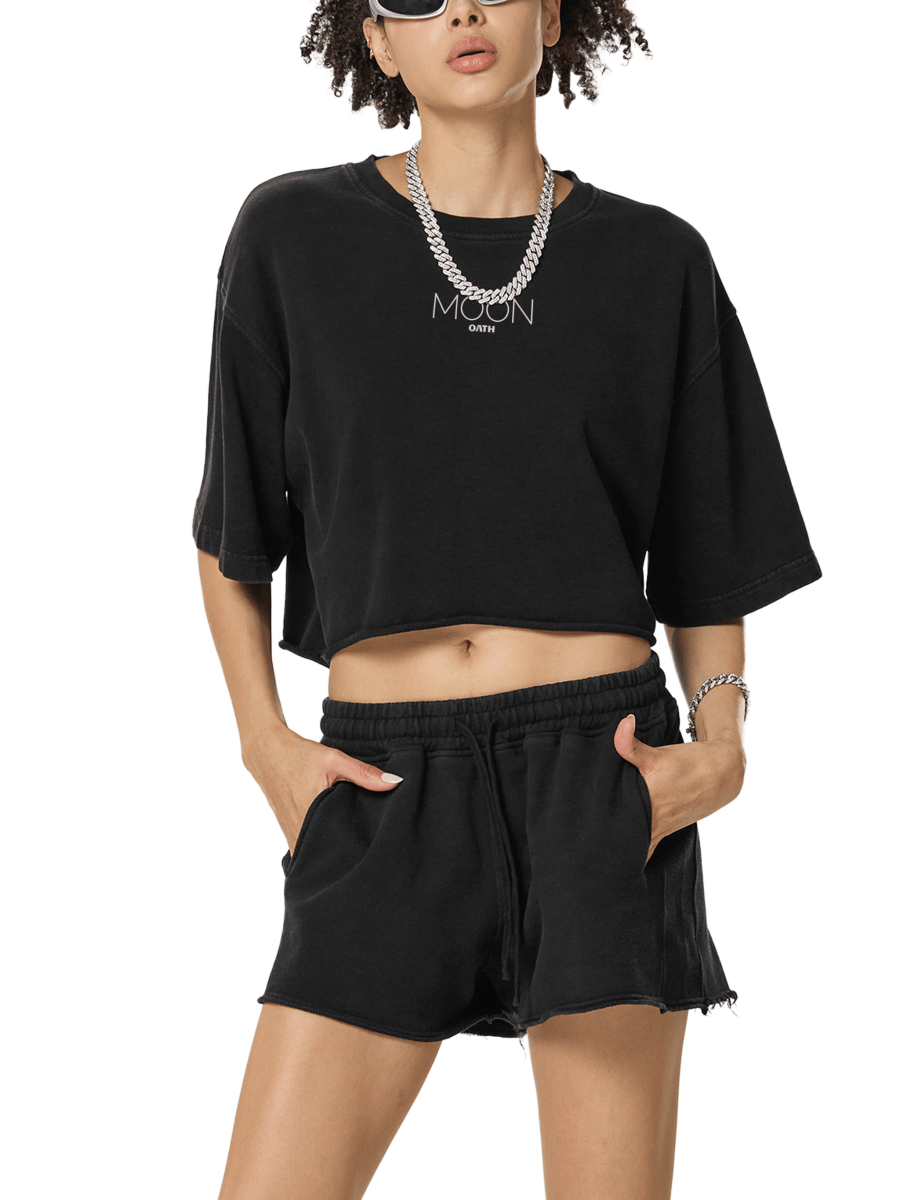 Moon Oath | Snow Washed Raw Edge Crop Top