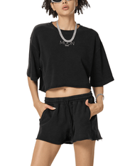 Moon Oath | Snow Washed Raw Edge Crop Top