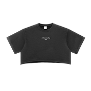 Black / S Moon Oath | Snow Washed Raw Edge Crop Top